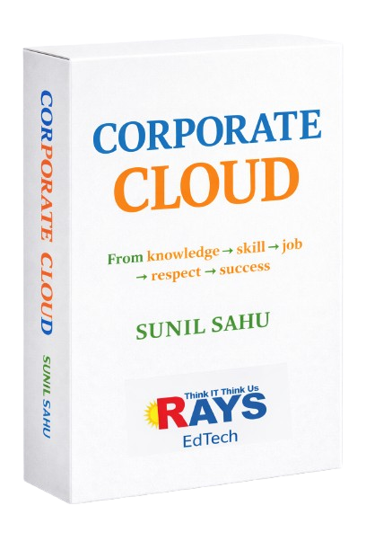 The image features Corporate Cloud text over a background of digital code and abstract cloud graphics, representing cloud technology in rays technology