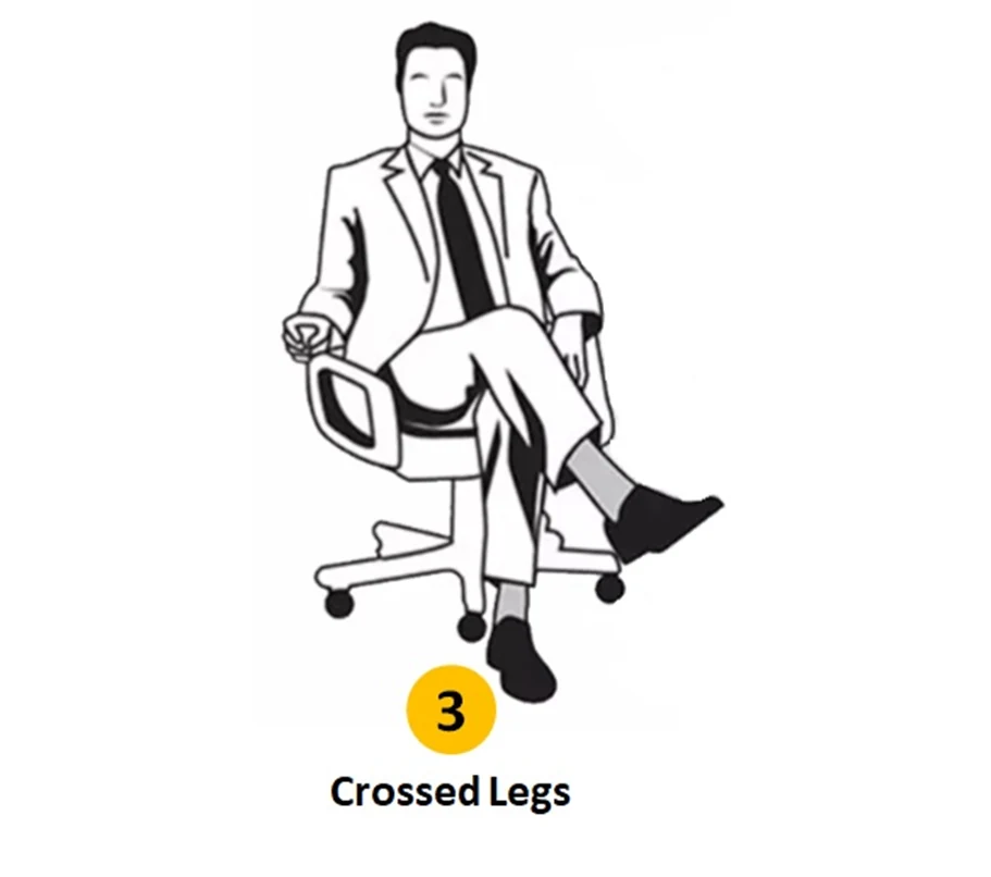 Illustration of a man in a suit sitting on an office chair with one leg crossed over the other